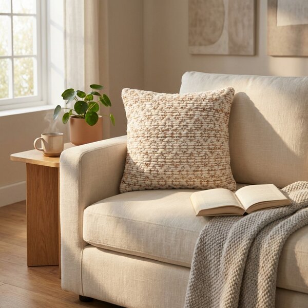 VivaGarden Cuscino Quadrato 45x45 cm in Juta e Lana Colori Marrone Chiaro e Bianco - WO801860