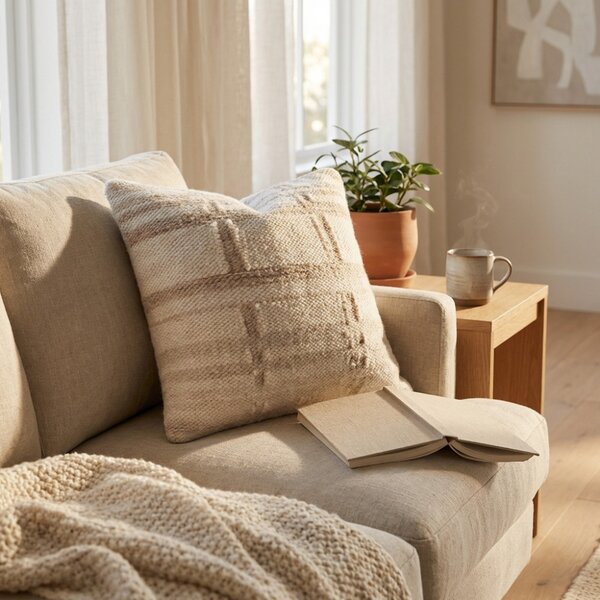 VivaGarden Cuscino Quadrato 45x45 cm Cotone e Lana Ecr e Bianco - WO801846