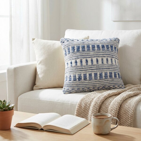 VivaGarden Cuscino Quadrato Fisso 45x45 cm in Lanax Cotone Bianco e Blu Melange - WO801850
