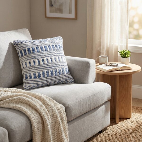 VivaGarden Cuscino Quadrato Fisso 45x45 cm in Lanax Cotone Bianco e Blu Melange - WO801850