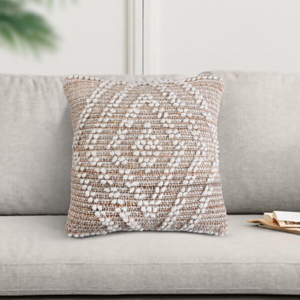 VivaGarden Cuscino Quadrato in Juta e Lana Ecr e Marrone chiaro 45x45x7 cm - WO801868