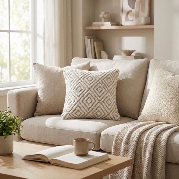 VivaGarden Cuscino Quadrato in Lana Marrone Chiaro e Bianco 45x45x7 cm - WO801866