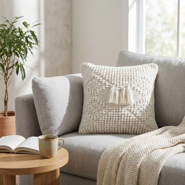 VivaGarden Cuscino Quadrato JILDAZ 45x45 cm in Cotone e Lana colore Bianco - WO801840