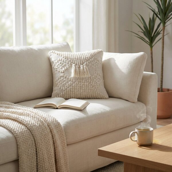 VivaGarden Cuscino Quadrato JILDAZ 45x45 cm in Cotone e Lana colore Bianco - WO801840