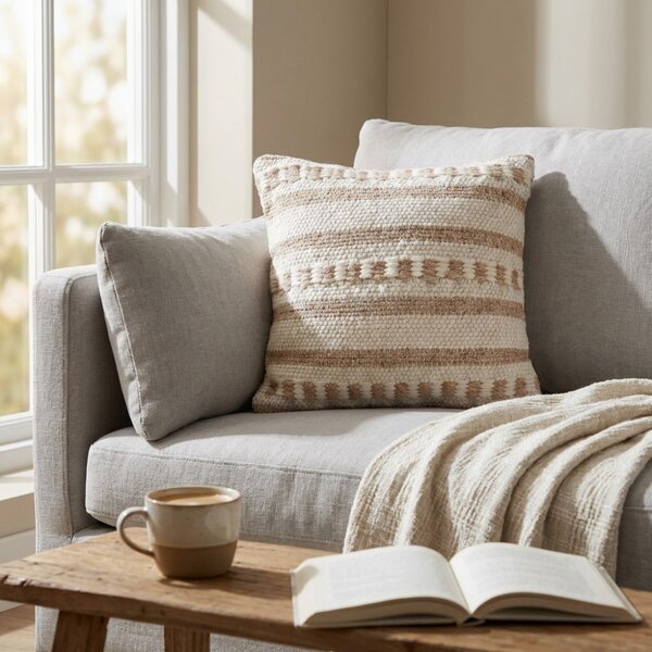 VivaGarden Cuscino Quadrato in lana 45x45 cm colore Marrone chiaro e Bianco - WO801864