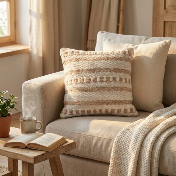 VivaGarden Cuscino Quadrato in lana 45x45 cm colore Marrone chiaro e Bianco - WO801864