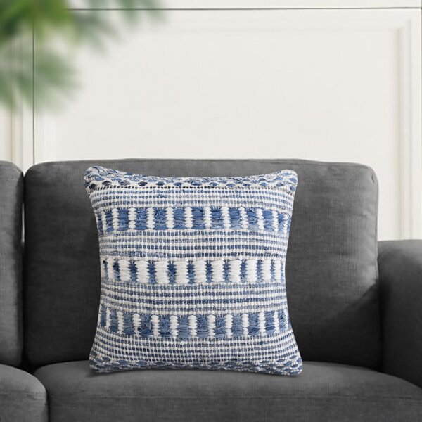 VivaGarden Cuscino Quadrato Fisso 45x45 cm in Lanax Cotone Bianco e Blu Melange - WO801850