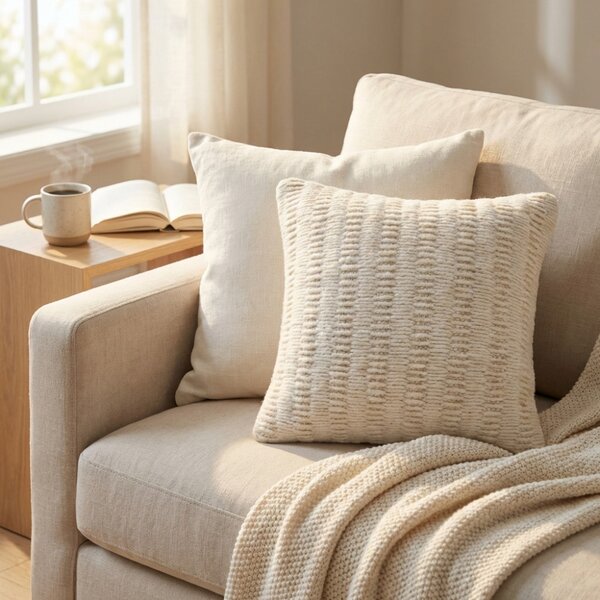 VivaGarden Cuscino Quadrato Renaud 45x45x7 cm in Cotone e Lana colore Bianco - WO801852