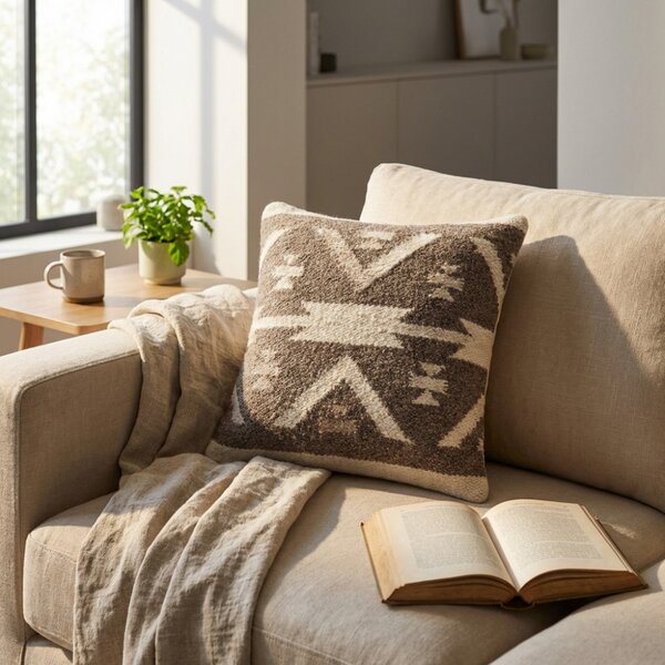 VivaGarden Cuscino Romaric 45x45 cm Bianco/Taupe Fisso in Cotone e Lana - WO801856