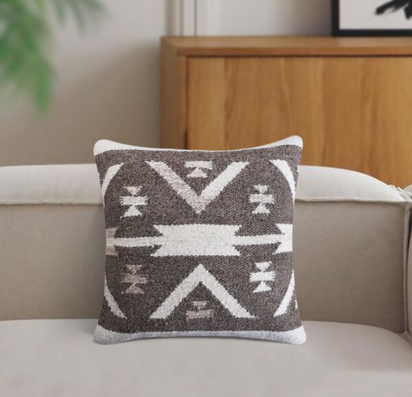 VivaGarden Cuscino Romaric 45x45 cm Bianco/Taupe Fisso in Cotone e Lana - WO801856