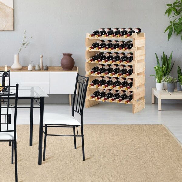 Costway Porta bottiglie con capacità 36 bottiglie e 12 bottiglie in bambù, Porta bottiglie di vino con 2 livelli e scaffale bottiglie di vino con 6 livelli