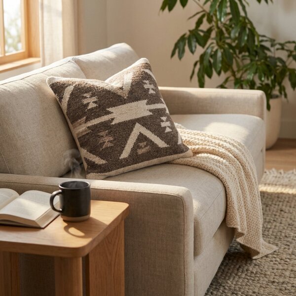 VivaGarden Cuscino Romaric 45x45 cm Bianco/Taupe Fisso in Cotone e Lana - WO801856