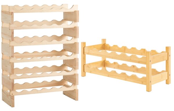 Costway Porta bottiglie con capacità 36 bottiglie e 12 bottiglie in bambù, Porta bottiglie di vino con 2 livelli e scaffale bottiglie di vino con 6 livelli