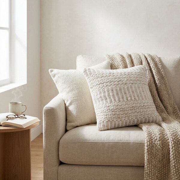 VivaGarden Cuscino Romo Ecr e Bianco Quadrato 45x45x7 cm in Cotone e Lana