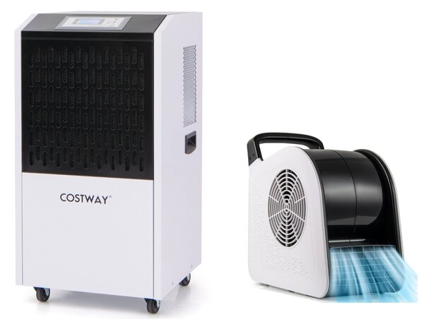 Costway Deumidificatore commerciale 118L e mover d'aria utilitario, Deumidificatore per impieghi gravosi e ventilatore da pavimento portatile Bianco