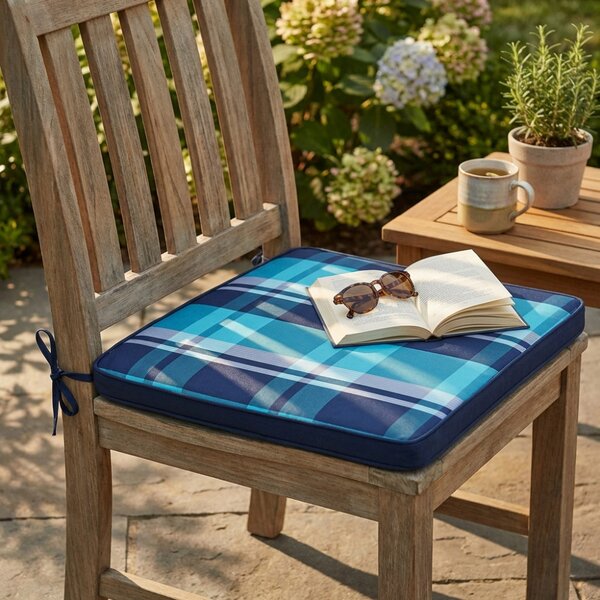 VivaGarden Cuscino Seduta Large Rettangolare 50x45 cm Quadri Blu Idrorepellente e Sfoderabile - CU805804