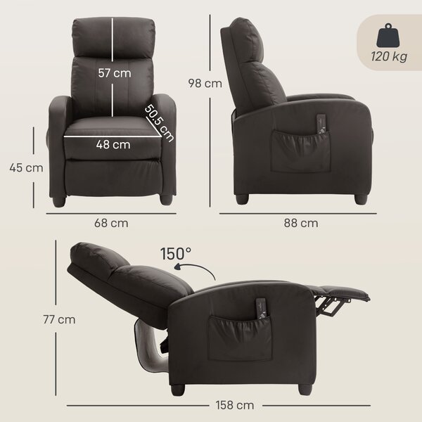 Poltrona Relax Massaggiante con 8 Programmi e Telecomando, Reclinazione fino a 150° e Poggiapiedi, spessa imbottitura e in PU, Marrone | Aosom Italy