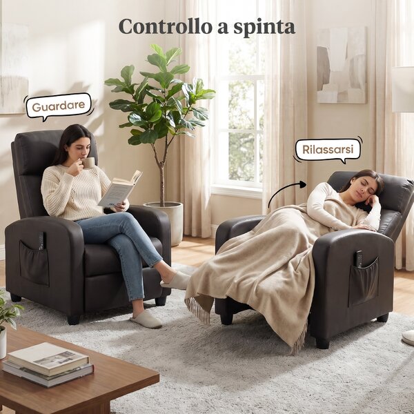 Poltrona Relax Massaggiante con 8 Programmi e Telecomando, Reclinazione fino a 150° e Poggiapiedi, spessa imbottitura e in PU, Marrone | Aosom Italy
