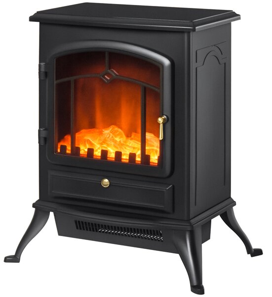 HOMCOM Camino Elettrico da Terra con Effetto Fiamma Potenza 1000W /2000W 45×28×54cm Nero|Aosom