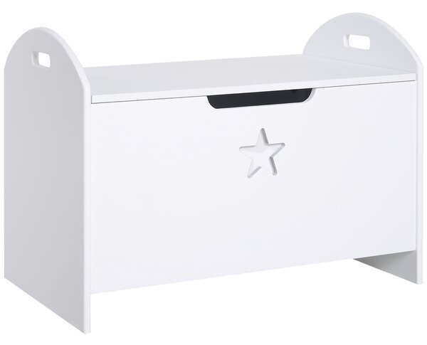 HOMCOM Cassapanca Contenitore in Legno con Coperchio per Bambini, Cerniera di Sicurezza e Maniglie Intagliate, 62x40x46.5cm, Bianco| Aosom Italy