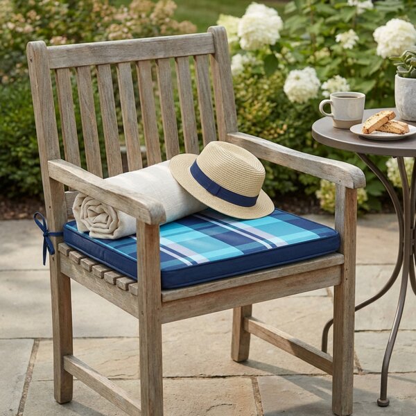 VivaGarden Cuscino Seduta Large Rettangolare 50x45 cm Quadri Blu Idrorepellente e Sfoderabile - CU805804