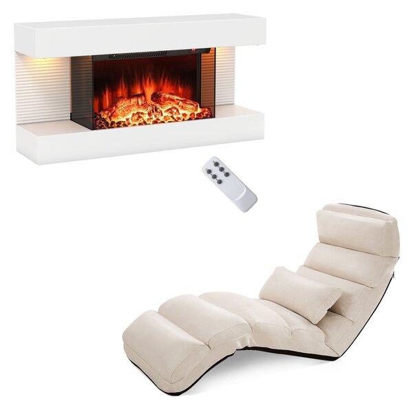 Costway Camino elettrico stufa da 750W/1500W e poltrona pieghevole da terra rivestito, Camino elettrico da parete a 3 lati e divano imbottito regolabile