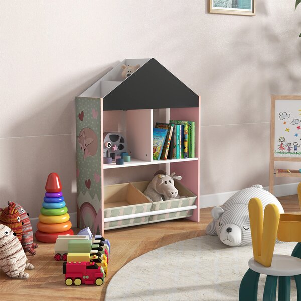 ZONEKIZ Scaffale Portagiochi Vivace per Bambini 3-8 anni con Ripiani e Cassetti Rimovibili, Libreria Soluzione Salvaspazio, Rosa|Aosom Italy