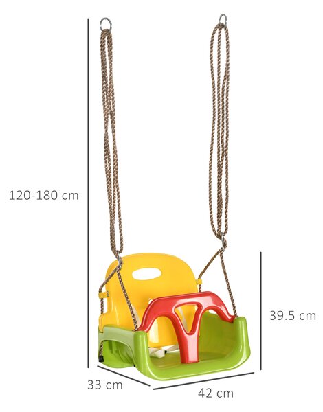 Outsunny Altalena per Bambini 9-36 Mesi in PP e PE con Corda Regolabile e Cintura, 42x33x120-180 cm|Aosom