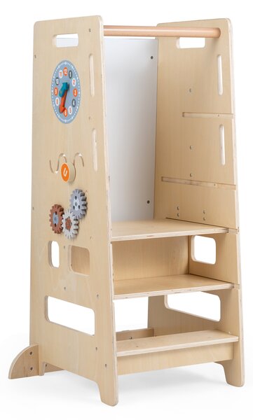 Costway 4 in 1 torre montessoriana per bambini con altezza regolabile con lavagna e giochi educativi, Torretta di apprendimento per cucina e bagno