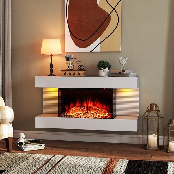 Costway Camino elettrico stufa da 750W/1500W e poltrona pieghevole da terra rivestito, Camino elettrico da parete a 3 lati e divano imbottito regolabile