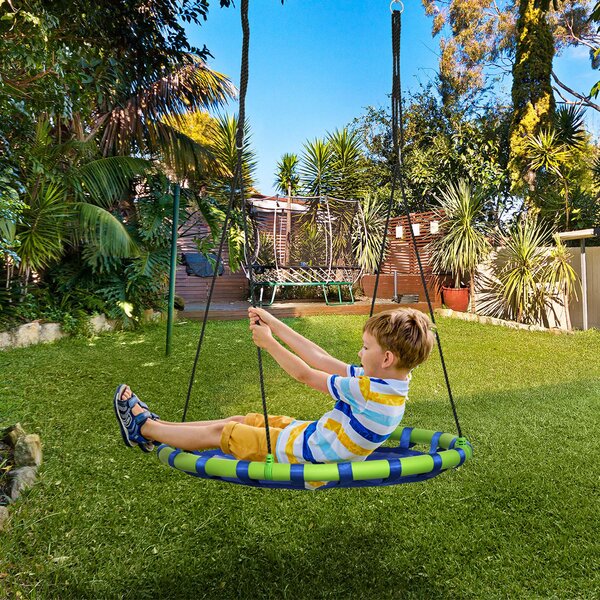 Outsunny Altalena per Bambini da 3-8 Anni da Giardino Ø100cm e Corde Regolabili, Blu|Aosom