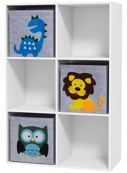 ZONEKIZ Scaffale Libreria Portagiochi Armadietto a Scomparti per Bambini 3+ Anni a 6 Cubi, in MDF e Melamina, Grigio e Bianco|Aosom Italy
