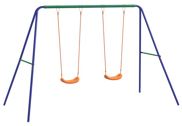 Outsunny Altalena per Bambini 3-8 Anni con 2 Seggiolini e 4 Picchetti, in Metallo e PP, 269x160x180 cm|Aosom