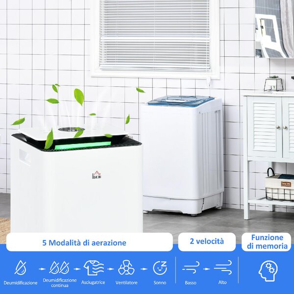DecHome Deumidificatore 12 Litri 5 Modalit 2 Velocit e Timer da 24h colore Bianco e Nero - DCH-821214B