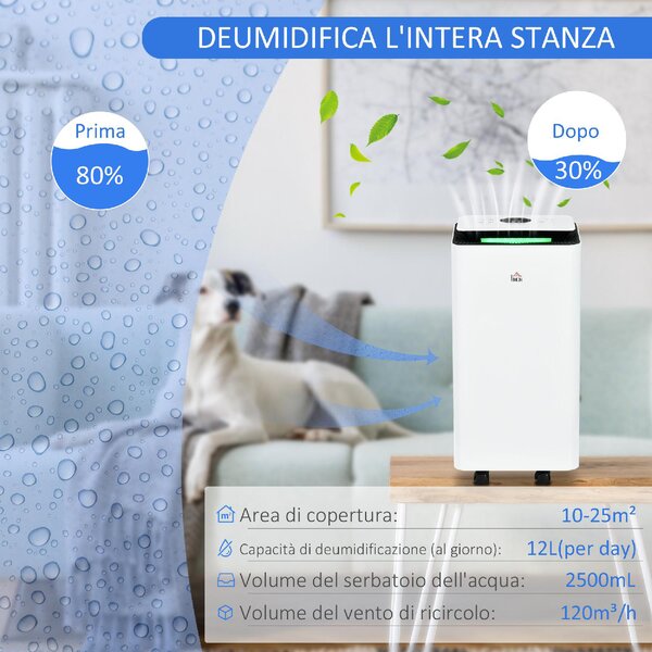 DecHome Deumidificatore 12 Litri 5 Modalit 2 Velocit e Timer da 24h colore Bianco e Nero - DCH-821214B