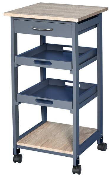 HOMCOM Carrello da Cucina con Cassetto, 2 Vassoi Estraibili e Ripiano Fisso, in Legno di Pino e MDF, 37x37x76 cm|Aosom