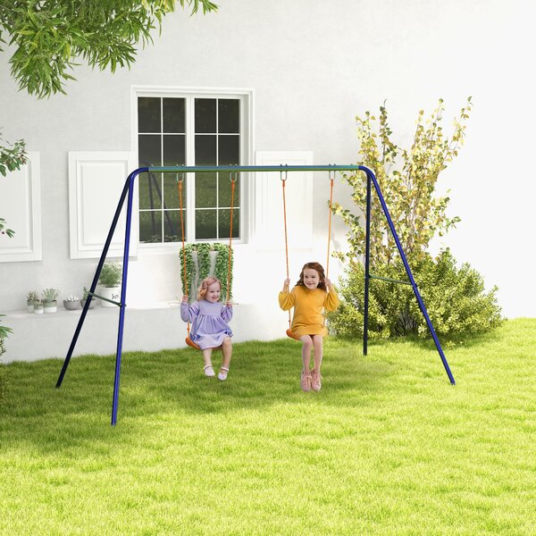 Outsunny Altalena per Bambini 3-8 Anni con 2 Seggiolini e 4 Picchetti, in Metallo e PP, 269x160x180 cm|Aosom
