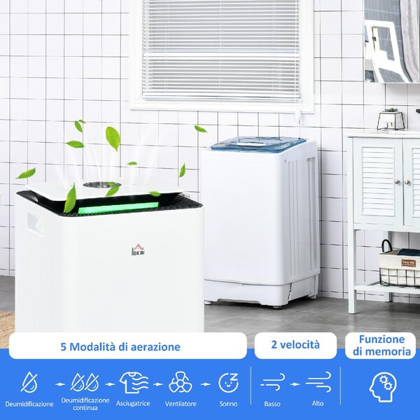 DecHome Deumidificatore Portatile da 10L con 5 Modalit 2 Velocit Timer 24h e Ruote 25x25x50.5cm colore Bianco - 950WTS431