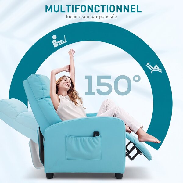 HOMCOM Poltrona Relax Massaggiante con Telecomando e 8 Programmi, Reclinazione e Poggiapiedi, Azzurro