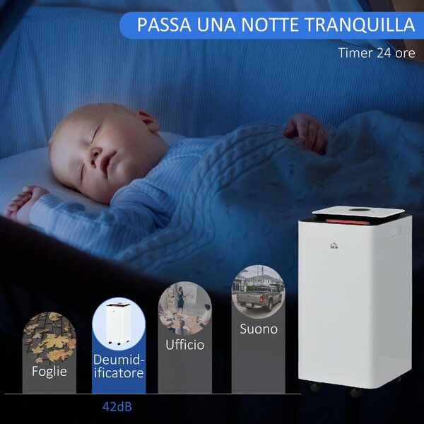 DecHome Deumidificatore Portatile da 10L con 5 Modalit 2 Velocit Timer 24h e Ruote 25x25x50.5cm colore Bianco - 950WTS431