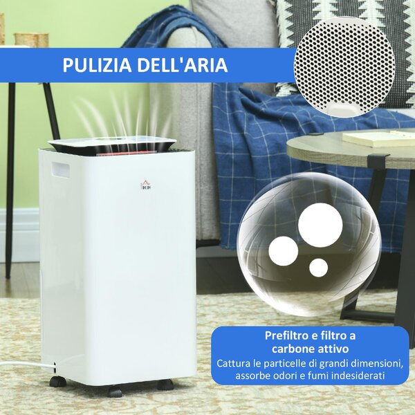 DecHome Deumidificatore Portatile da 10L con 5 Modalit 2 Velocit Timer 24h e Ruote 25x25x50.5cm colore Bianco - 950WTS431