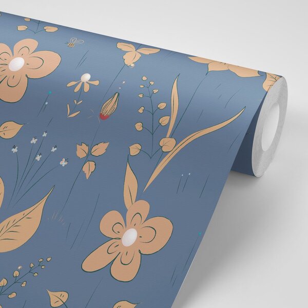 Carta da parati – Fiori di campo in versione blu