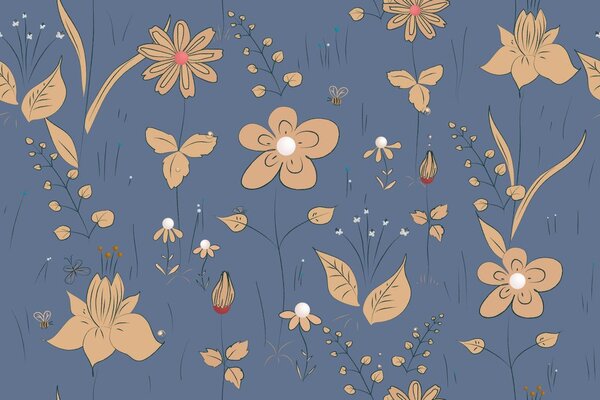 Carta da parati – Fiori di campo in versione blu
