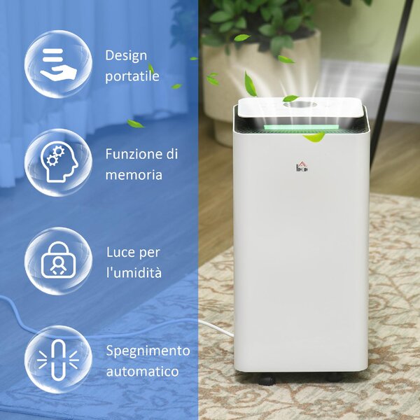 DecHome Deumidificatore Portatile da 10L con 5 Modalit 2 Velocit Timer 24h e Ruote 25x25x50.5cm colore Bianco - 950WTS431