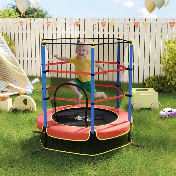 HOMCOM Trampolino per Bambini con Tappeto Elastico, Rete di Sicurezza e Pali Imbottiti, Età 3-10 Anni, Blu
