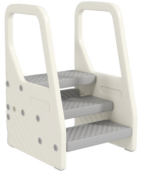 AIYAPLAY Scala Montessori per Bambini 2-5 Anni a 3 Gradini con L'altezza regolabile in HDPE, 43x42x65.5 cm, Grigio e Bianco Crema|Aosom Italy