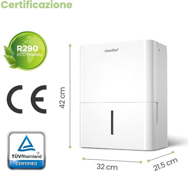 Comfee Deumidificatore Portatile per la casa muffa 12 Litri in 24 Ore Tanica 2 Litri - CF-DEHU-12