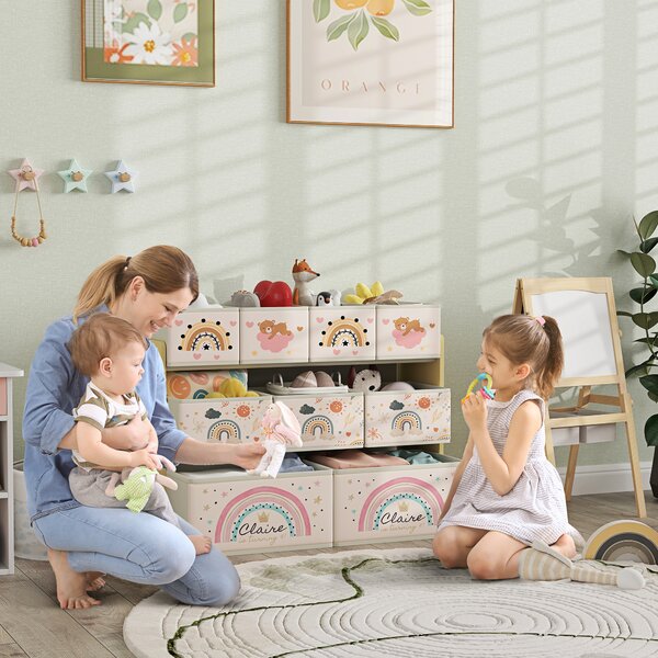 AIYAPLAY Mobile Portagiochi per Bambini a 3 Livelli con 9 Contenitori in Tessuto, 93x30x70 cm, Giallo