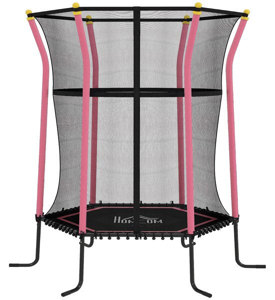 HOMCOM Tappeto Elastico per Bambini con Ingresso a Cerniera e Pali Imbottiti, in Acciaio, PP e EPE, Ø163.5x190 cm, Rosa