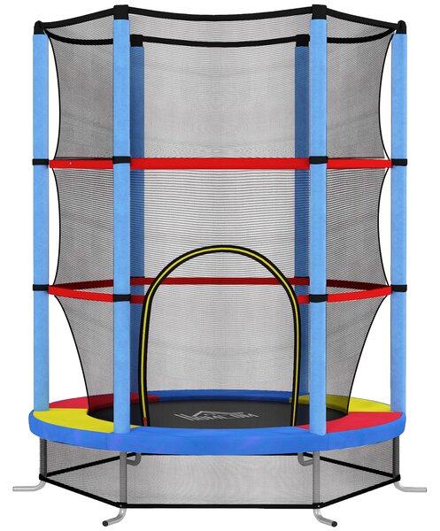 HOMCOM Tappeto Elastico per Bambini 3-6 Anni con Rete di Protezione, 6 Colonne e 3 Ingressi, Ø140x190 cm, Multicolore